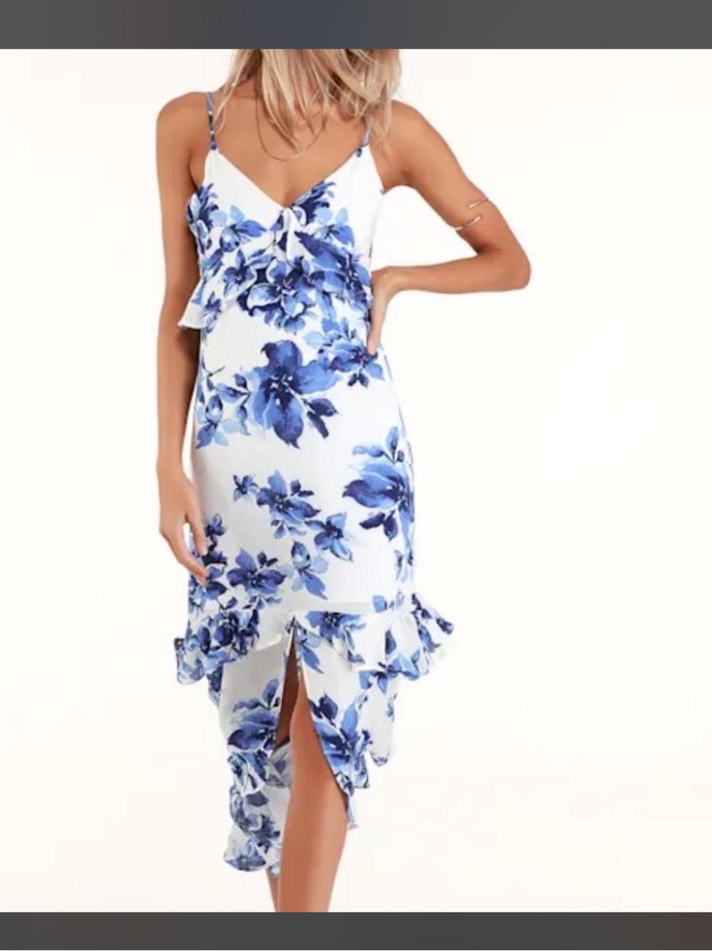 Lulus Blue Floral Spaghetti-Strap Summer Dress- NWT